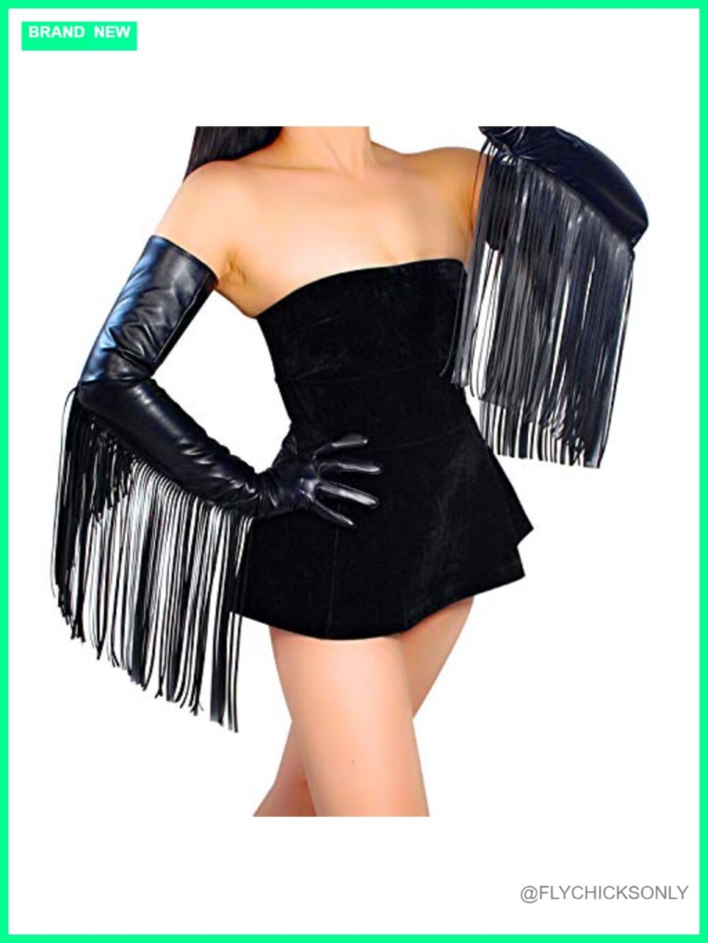 Women Faux Leather Long Fringe Tassel Gloves 28 Inch Costume Opera